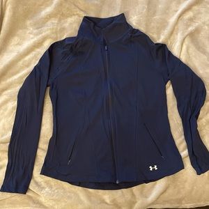 Under Armour Fitted HeatGear Full Zip Athletic Jacket, Navy, Large.